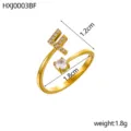 Elegante anillo ajustable dorado con letra F y circonita brillante, joya de moda. - Letra F / Chapado en oro 18K