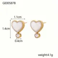 Golden heart-shaped stud earrings with sparkling white center and crystal drop detail - Ge00587b