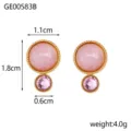 Elegant pink cat's eye stud earrings with round crystal drop in vintage gold finish - Ge00583b