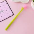 Adorable pink tulip flower shaped gel pen with a flexible green stem and leaf detail - Pink