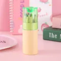 Lápices de madera de 12 colores en tubo cilíndrico con sacapuntas - 12支装(自带笔筒卷笔刀绿盖) / HB / Verde