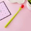 Cute red tulip flower gel pen with a soft green silicone stem for creative stationery gifts - Red
