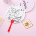 DIY children's graffiti fan with tiger and monkey coloring pattern and red handle. - Tiger and Monkey
