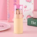 12 lápices de colores de madera en tubo de papel kraft con sacapuntas rosa incluido - 12支装(自带笔筒卷笔刀粉盖) / HB / Rosa