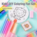 Kit de abanico creativo para colorear para niños con dibujo de león y lápices - León