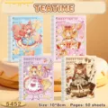 Set de 4 lindos cuadernos de espiral A7, portadas de chicas anime, 50 hojas rayadas - Hora del Té de la Tarde / Paquete Individual