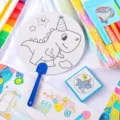 Abanico redondo creativo DIY para niños con patrón de dinosaurio para colorear y mango azul - Unicornio
