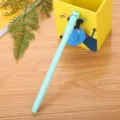 Cute light blue cartoon cat head gel pen leaning on a yellow holder for school and office use - 0.5mm / Light Blue