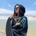 Ethnic style hooded poncho shawl with blue and yellow embroidery floral pattern - 130*150cm / Black