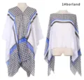 Detailed view of a stylish houndstooth pattern summer sun-protection shawl for women - 96x150cm / Sapphire Blue