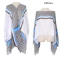 Elegant lightweight houndstooth chiffon sun protection shawl in blue and white stripes - 96x150cm / Blue