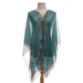 Copricostume in chiffon color teal con eleganti motivi a catena e leopardati - Scialle Kimono / 160x100cm / N. 6 Blu Lago