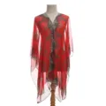 Copricostume in chiffon rosso con stampa a catena vintage e motivo leopardato - Scialle Kimono / 160x100cm / N.2 Rosso Tie-Dye