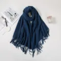 Eleganter dunkelblauer Schal aus Kaschmirimitat mit Fransen für Damen im Herbst und Winter - 70*180cm / Marineblau