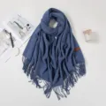 Einfarbiger blauer, kaschmirartiger Schal mit Fransen für den Herbst und Winter - 70*180cm / Denim-Blau