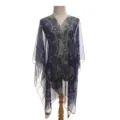 Elegante scialle da spiaggia in chiffon blu navy con lussuosi motivi a catena e leopardo - Scialle Kimono / 160x100cm / Blu Marino