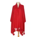 Eleganter roter Strickschal mit Kaninchenfell-Pompons für herbstliche Winterwärme - Rot