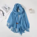 Weicher, blauer Kaschmir-Imitat-Winter-Schal mit Fransen, hochwertiges, dickes Tuch - 70*180cm / Pfauenblau