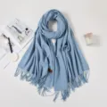 Weicher hellblauer Winterschal aus Kaschmir-Imitat mit eleganten Fransen für Damen - 70*180cm / Himmelblau