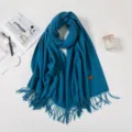 Dicker blaugrüner Pashmina-Schal aus Kaschmirimitat mit langen Fransen für Damen - 70*180cm / Schiefergrau