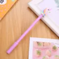 Adorable purple gel pen featuring a colorful unicorn topper for students and office use - Purple