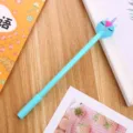 Cute light blue gel pen featuring a charming sleeping unicorn soft rubber head topper - 0.5mm / Blue