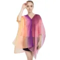 Capa de gasa para mujer con botones de perlas y rayas de colores degradados para el verano - Tops / 148*96CM / Púrpura Místico