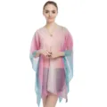 Chal de protección solar de gasa degradada rosa y azul con detalle de hebilla perla - Tops / 148*96CM / Azul Pálido