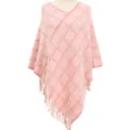 Eleganter rosa karierter Strickponcho mit Fransen und warmem Chenille-Material für Damen - Einheitsgröße / Oberteile / Rosa