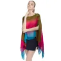 Elegante poncho de protección de gasa con botones de perla y rayas coloridas en degradado - Tops / 148*96CM / Verde Militar