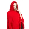 Stilvoller roter Strickponcho für Damen mit Kapuze und dekorativen Fransen für Winter - Rot / 85*80CM