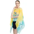Floral printed chiffon sun protection shawl in vibrant yellow and blue gradient finish - Yellow / 145*90CM
