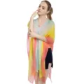 Poncho chal de protección solar de gasa con rayas de arcoíris degradado para mujer - Tops / 148*96CM / Verde amarillento