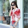 Elegante rode bloemen chiffon zonbescherming sjaal voor op het strand en de zomer - 135-175CM / Rood