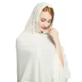 Eleganter weißer Strickponcho mit Kapuze und Fransen, Kunstkaschmir-Cape für Damen - Weiß / 85*80CM