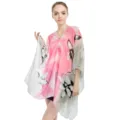 Floral print pink chiffon cover-up shawl with button closure for summer sun protection - Pink Gray / 145*90CM