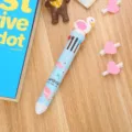 Cute 10-color flamingo ballpoint pen for school students in light blue with swan topper - Swan - White Head Blue Barrel / Multicolor