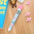 Multicolor 10-in-1 flamingo retractable ballpoint pen with pink topper in light blue - Flamingo - Blue Rod Red Head / Multicolor