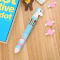 Stylo à bille rétractable créatif à 10 couleurs bleu clair avec décor de licorne - Licorne-Bleu / Multicolore