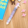 Stylo à bille multicolore 10-en-1 créatif avec un design de licorne de dessin animé - Licorne-Violet / Multicolore