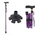 Folding walking cane for elderly adjustable aluminum stick with floral print design - Dark Purple Floral Six-Foot Canes