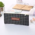 Minimalist black and white grid Oxford cloth pencil case with Geometry Valley logo patch - Black Series