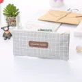 Grey grid Oxford cloth pencil case for students with Geometry Valley leather tag design - Gray Checkered Series