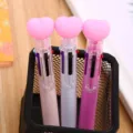 Cute stationery 6-color ballpoint pens with pink heart-shaped toppers in a holder - Heart Series