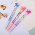 Set of three cute unicorn gel pens with colorful liquid glitter barrels for students. - Rainbow Mane Unicorn Style / 0.5mm Needle Tip