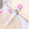 Cute 10-color retractable ballpoint pen with pink cat paw topper design for journaling - Bear Paw (White)