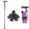 Foldable walking cane for elderly with floral pattern, adjustable height, 6-foot base. - Purple Floral Six-Foot Canes