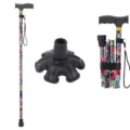 Foldable Walking Cane, Floral Print Adjustable Aluminum Crutch with T-Handle and Rubber Base - Red Floral Six-Foot Canes
