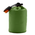 Bolsa de almacenamiento verde para equipo de camping al aire libre con cordón y hebilla. - Bolsa de tela verde diámetro 8 cm altura 17 cm