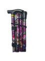 Folded floral purple walking stick, lightweight adjustable trekking pole for hiking and seniors. - Purple Folding Print